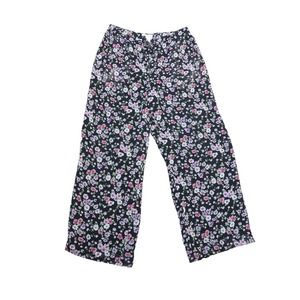 Vintage 90s Jones New York black and purple floral silk wide leg pants L